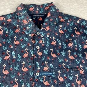 Flamingo Print Shirt Mens XL Short Sleeves Simply Southern Regular Stretch NWT!